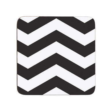 Set of 4 White and Black Chevron Coasters