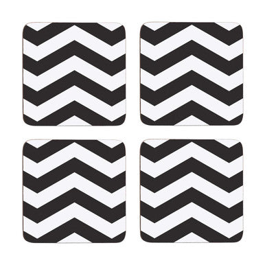 Set of 4 White and Black Chevron Coasters