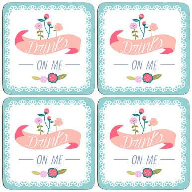 Set of 4 Floral Cork Coasters