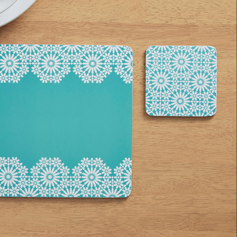 Set of 4 Blue Flower Cork Coasters