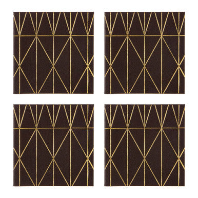 Set of 4 Prism Black and Gold Faux Leather Coasters