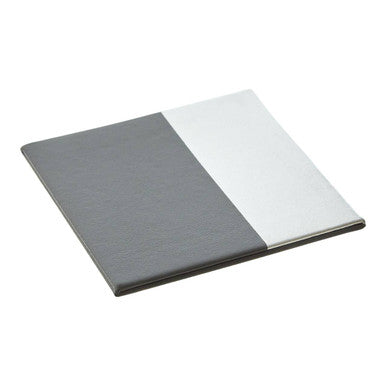Set of 4 Leather Effect Grey and Silver Coasters