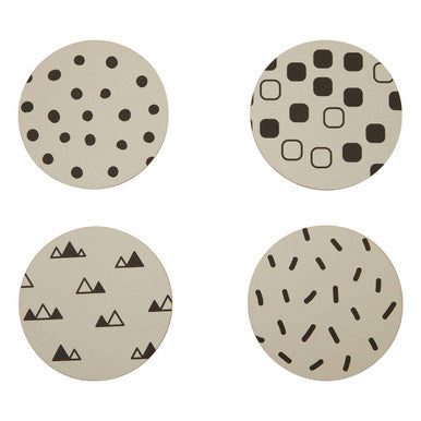 Set of 4 Black and White Cork Coasters