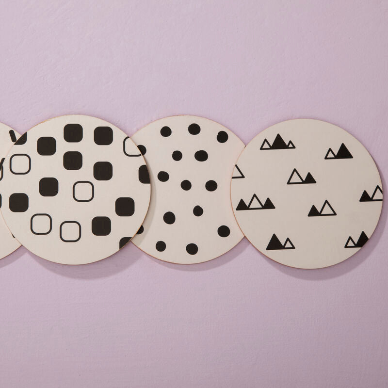 Set of 4 Black and White Cork Coasters