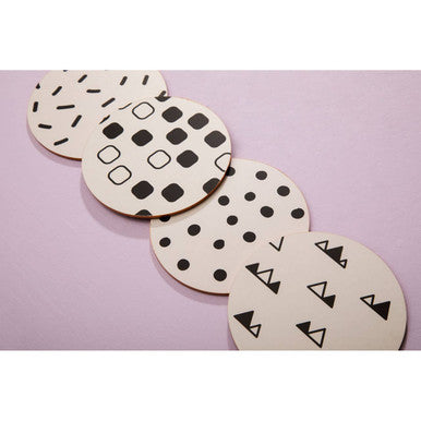 Set of 4 Black and White Cork Coasters