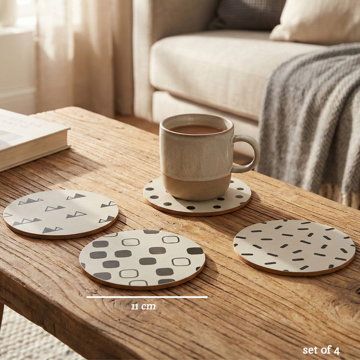 Set of 4 Black and White Cork Coasters