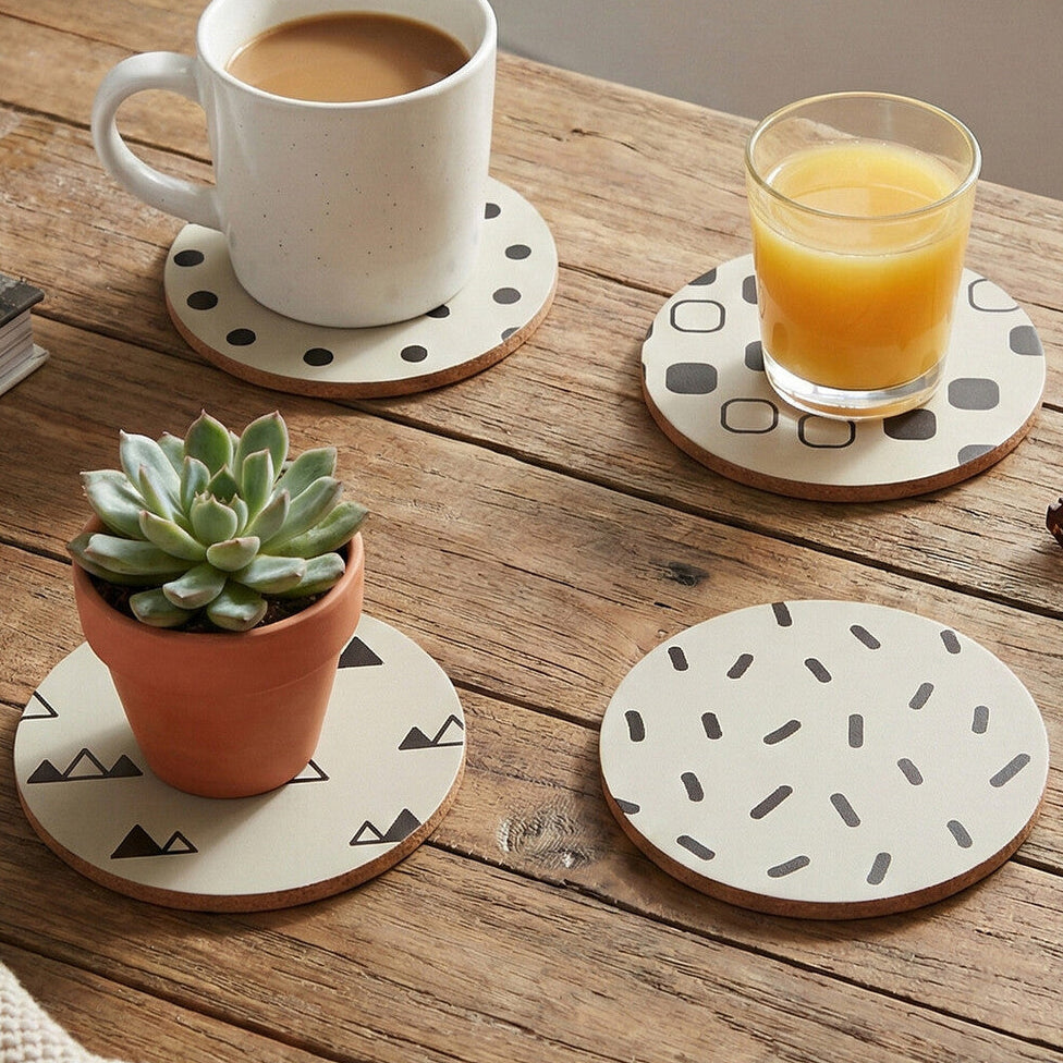 Set of 4 Black and White Cork Coasters