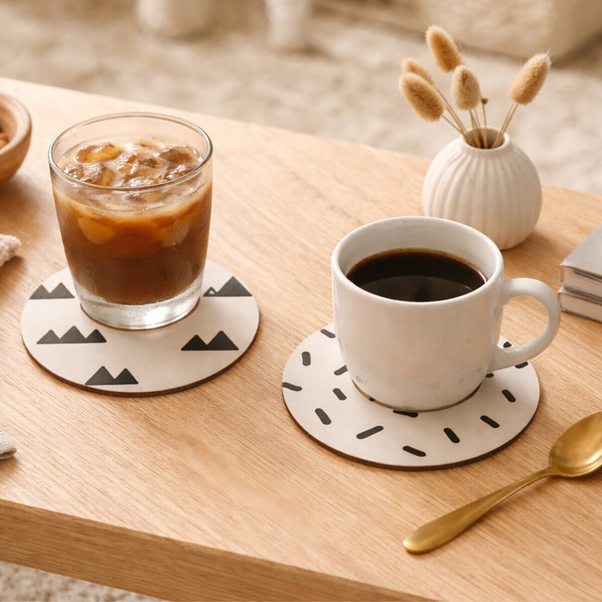 Set of 4 Black and White Cork Coasters