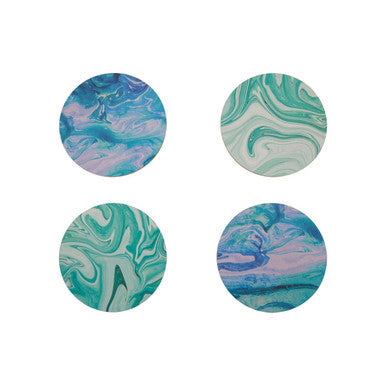 Set of 4 Round Marble Effect Cork Coasters