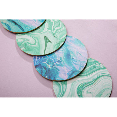 Set of 4 Round Marble Effect Cork Coasters
