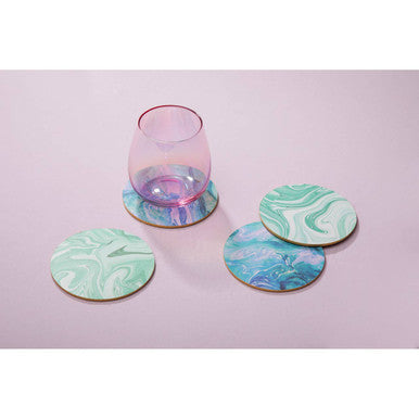 Set of 4 Round Marble Effect Cork Coasters