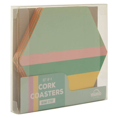 Set of 4 Striped Gold Foil Hexagonal Cork Coasters