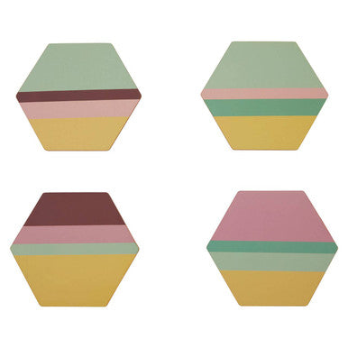 Set of 4 Striped Gold Foil Hexagonal Cork Coasters