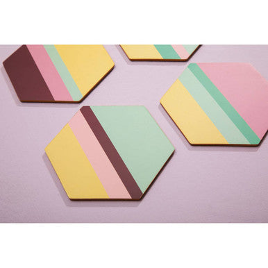 Set of 4 Striped Gold Foil Hexagonal Cork Coasters