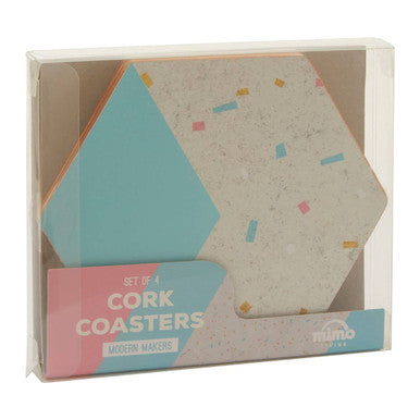 Set of 4 Hexagonal Pastel Cork Coasters