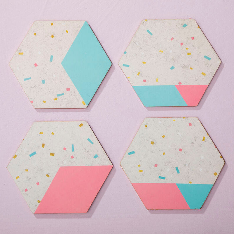Set of 4 Hexagonal Pastel Cork Coasters