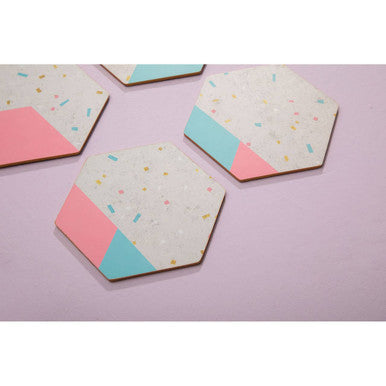 Set of 4 Hexagonal Pastel Cork Coasters