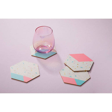 Set of 4 Hexagonal Pastel Cork Coasters