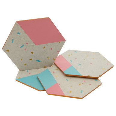 Set of 4 Hexagonal Pastel Cork Coasters