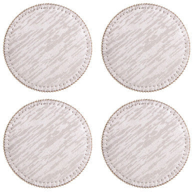 Set of 4 Silver Round Coasters with Pearl Fringe