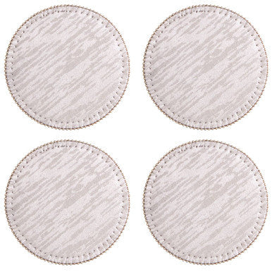 Set of 4 Silver Round Coasters with Pearl Fringe