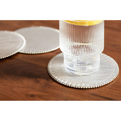 Set of 4 Silver Round Coasters with Pearl Fringe