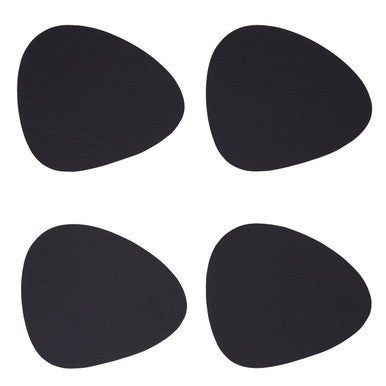 Set of 4 Pebble Black Leather Coasters