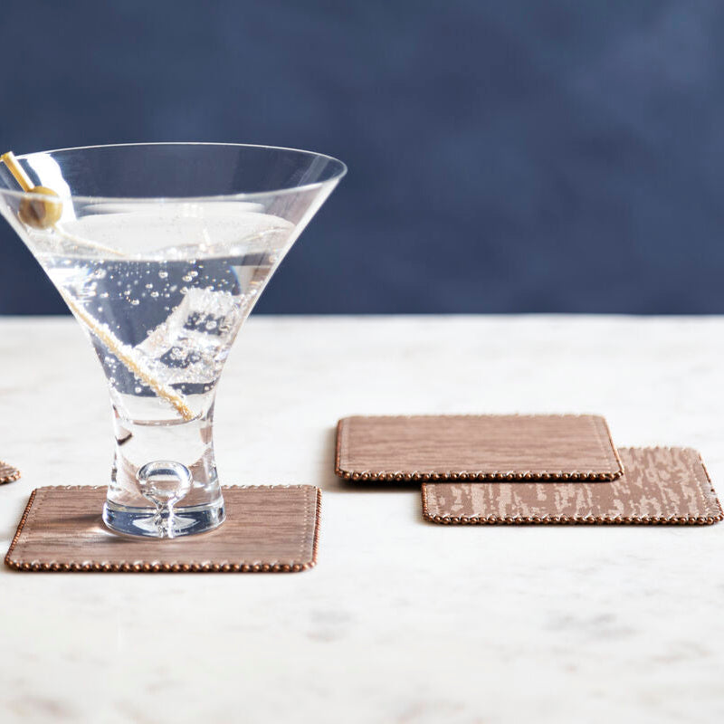 Set of 4 Square Coasters with Pearl Fringe