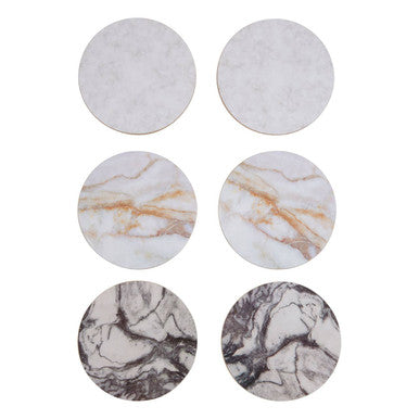 6 Piece Marble Effect Cork Coasters with Gold Foil Edges