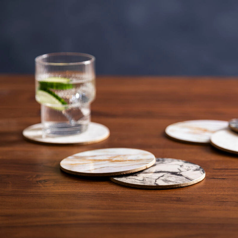 6 Piece Marble Effect Cork Coasters with Gold Foil Edges