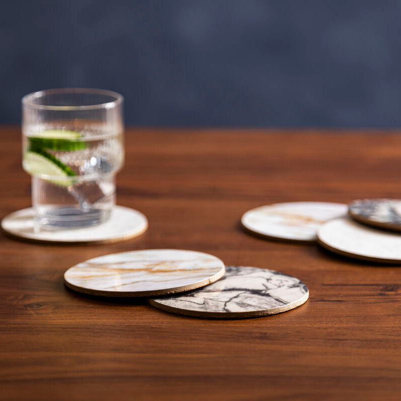 6 Piece Marble Effect Cork Coasters with Gold Foil Edges