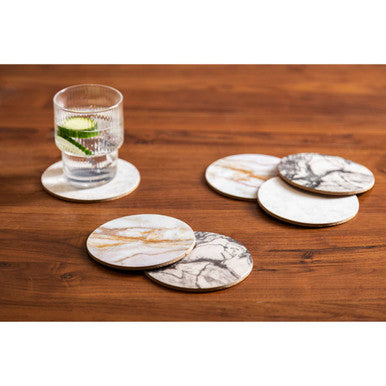 6 Piece Marble Effect Cork Coasters with Gold Foil Edges
