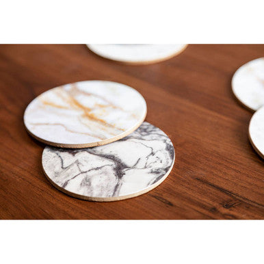 6 Piece Marble Effect Cork Coasters with Gold Foil Edges