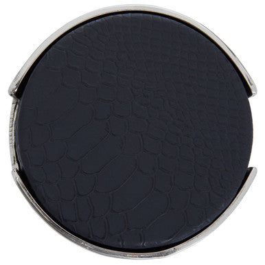 Set of 4 Black Leather Effect Coasters with Holder