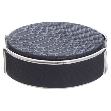 Set of 4 Black Leather Effect Coasters with Holder