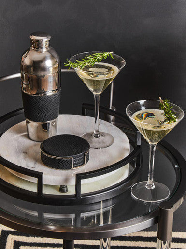 Set of 4 Black Leather Effect Coasters with Holder