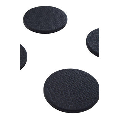 Set of 4 Black Leather Effect Coasters with Holder