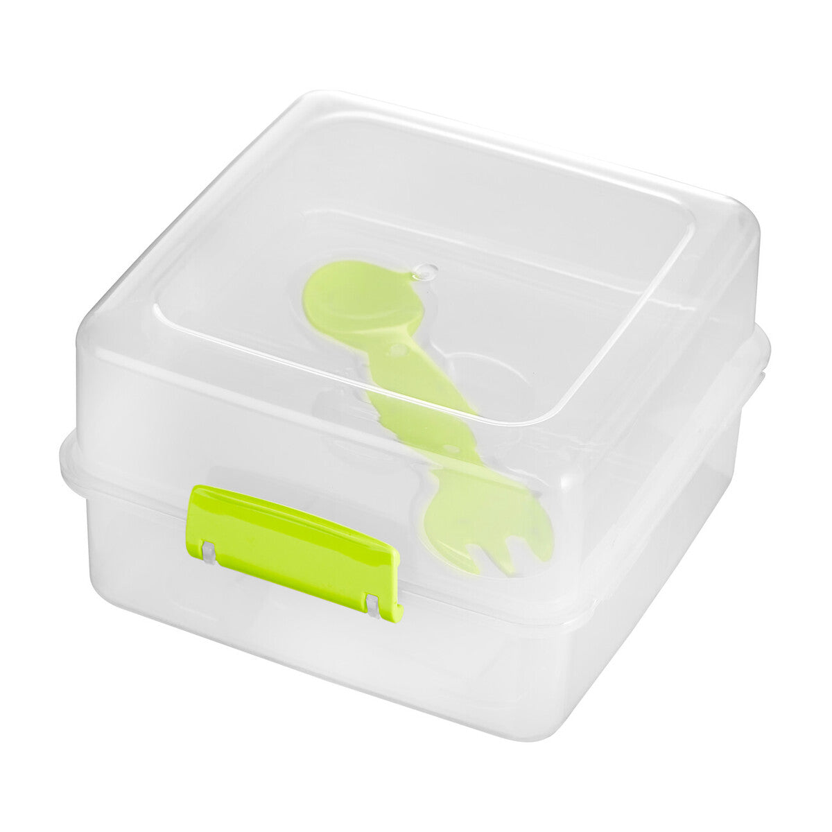 Clear Lunch Box with Green Accents and Cutlery