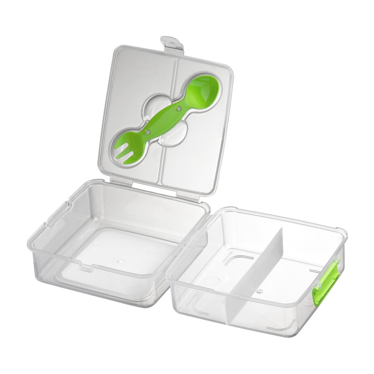 Clear Lunch Box with Green Accents and Cutlery