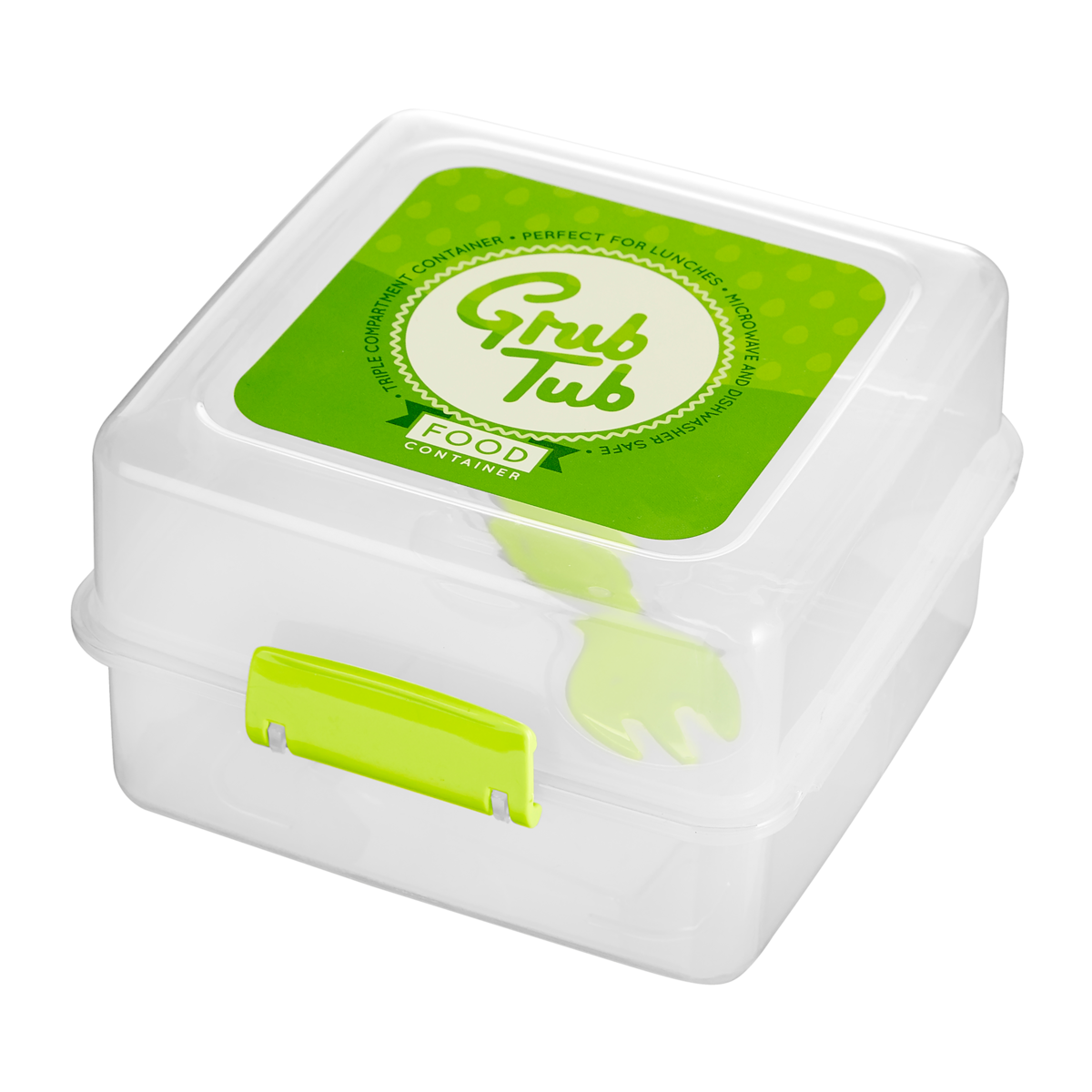 Clear Lunch Box with Green Accents and Cutlery
