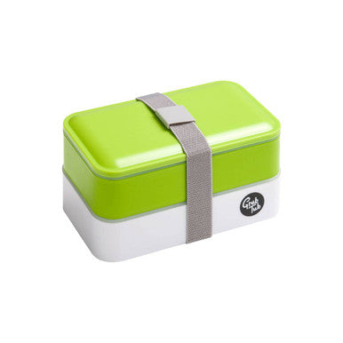 Green and White Stackable Lunch Box with Cutlery