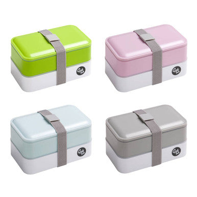 Green and White Stackable Lunch Box with Cutlery