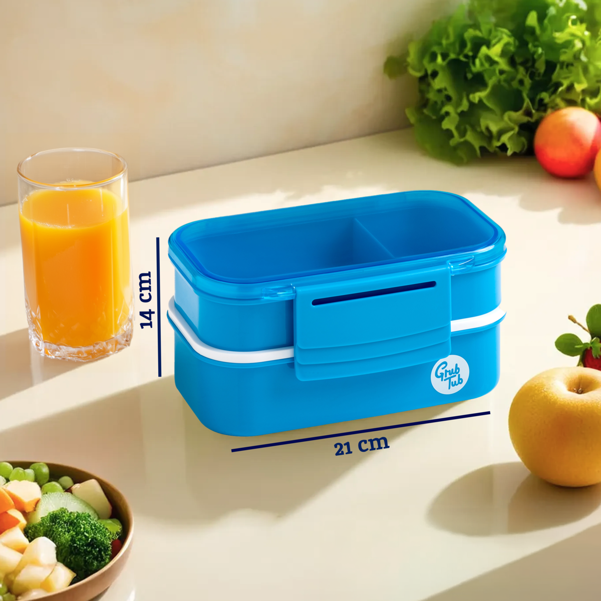Blue 2 Tier Lunch Box with Cutlery