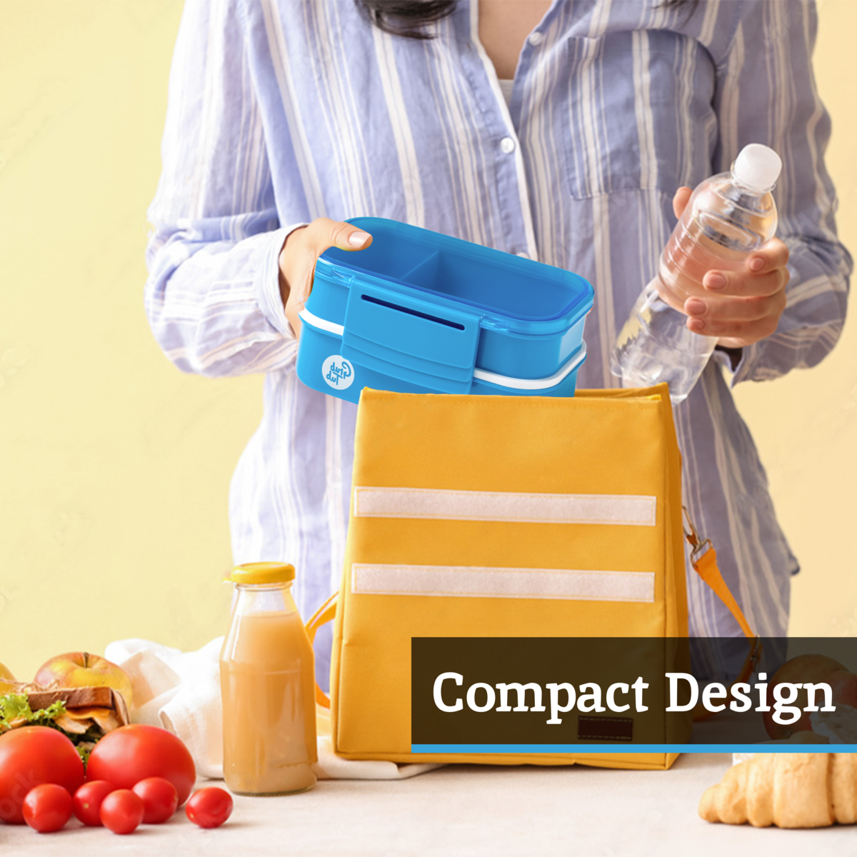 Blue 2 Tier Lunch Box with Cutlery