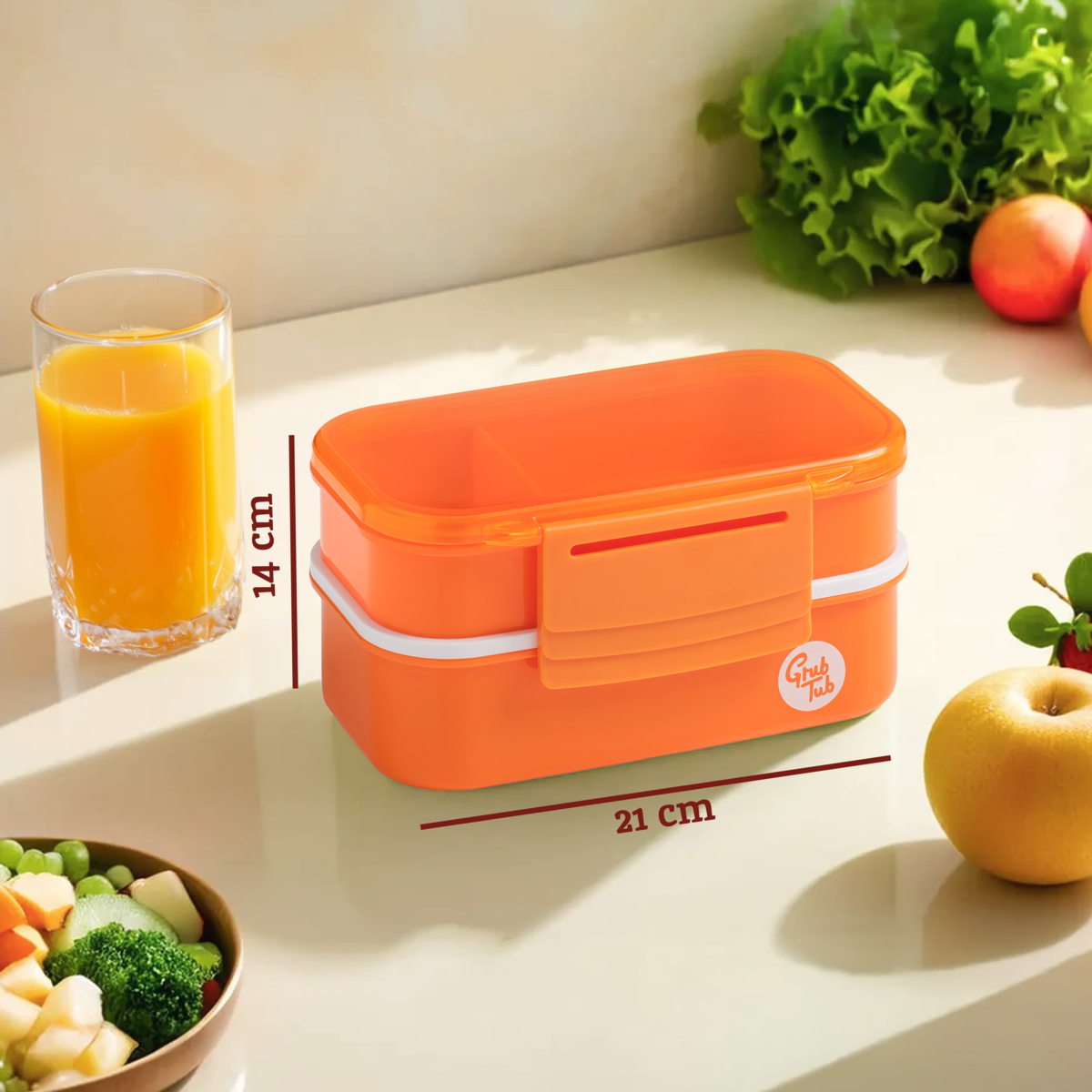 Orange 2 Tier Lunch Box with Cutlery