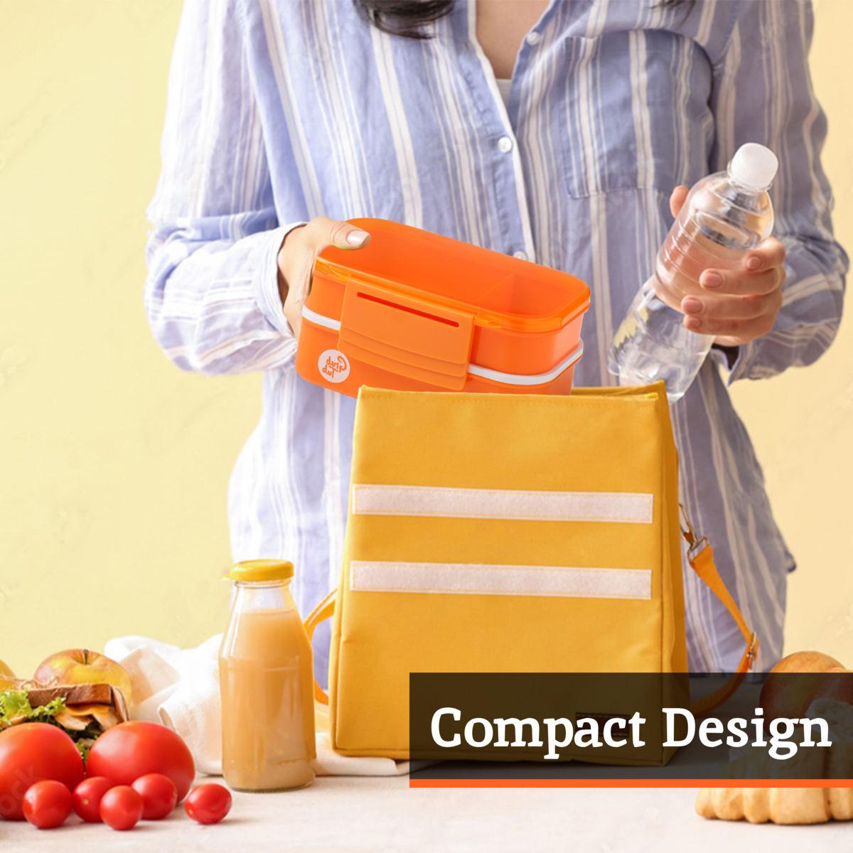 Orange 2 Tier Lunch Box with Cutlery