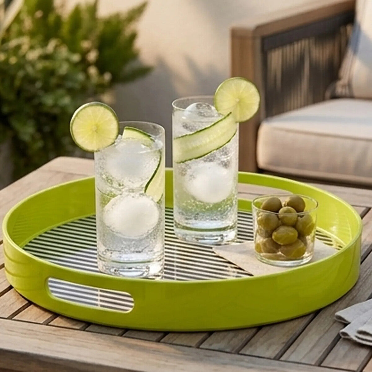Stripe Serving Tray with Handles