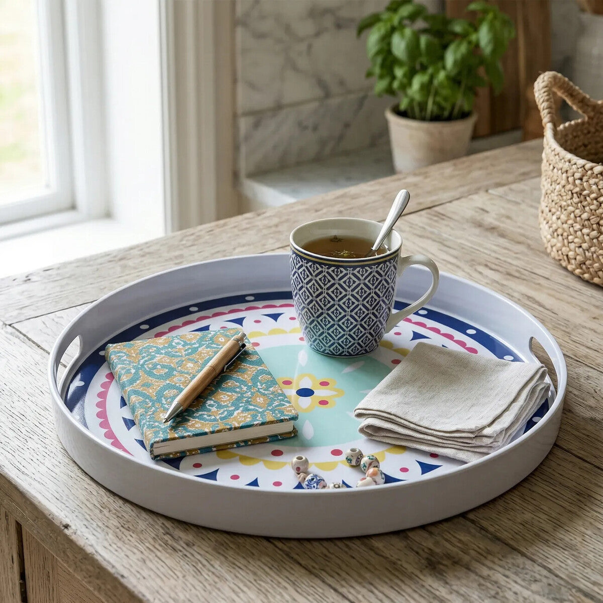 Floral Print Serving Tray with Cut Out Handles
