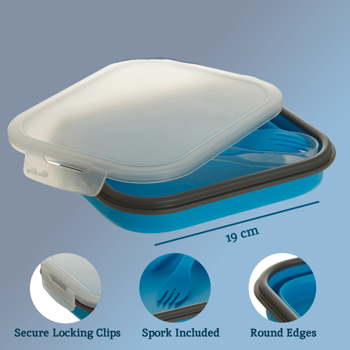 Blue Collapsible Lunch Box with Spork