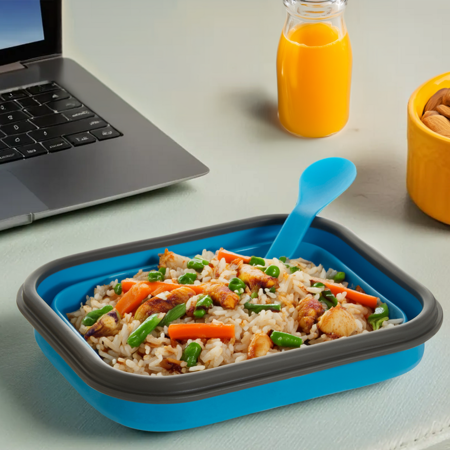 Blue Collapsible Lunch Box with Spork